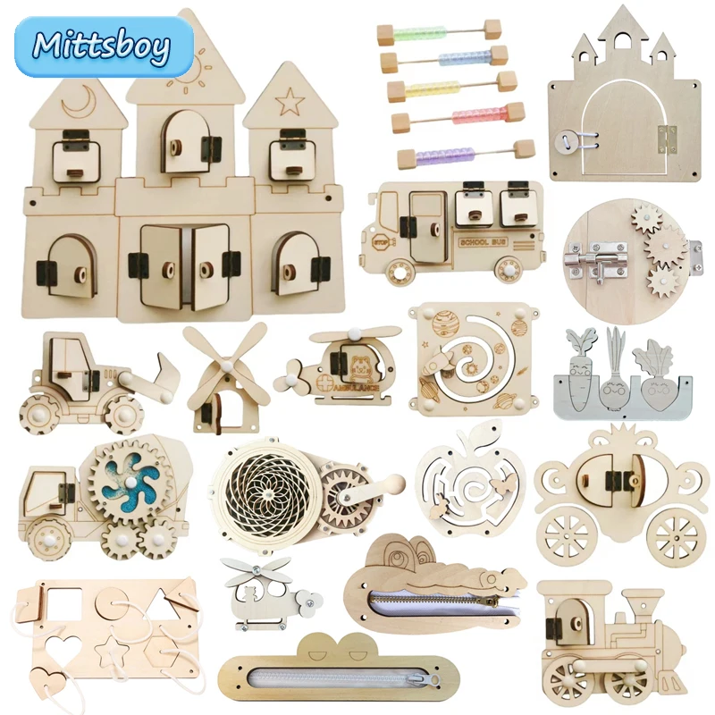 Montessori Wooden Busy Board Toddler - Planche occupée Montessori, accessoires en bois,